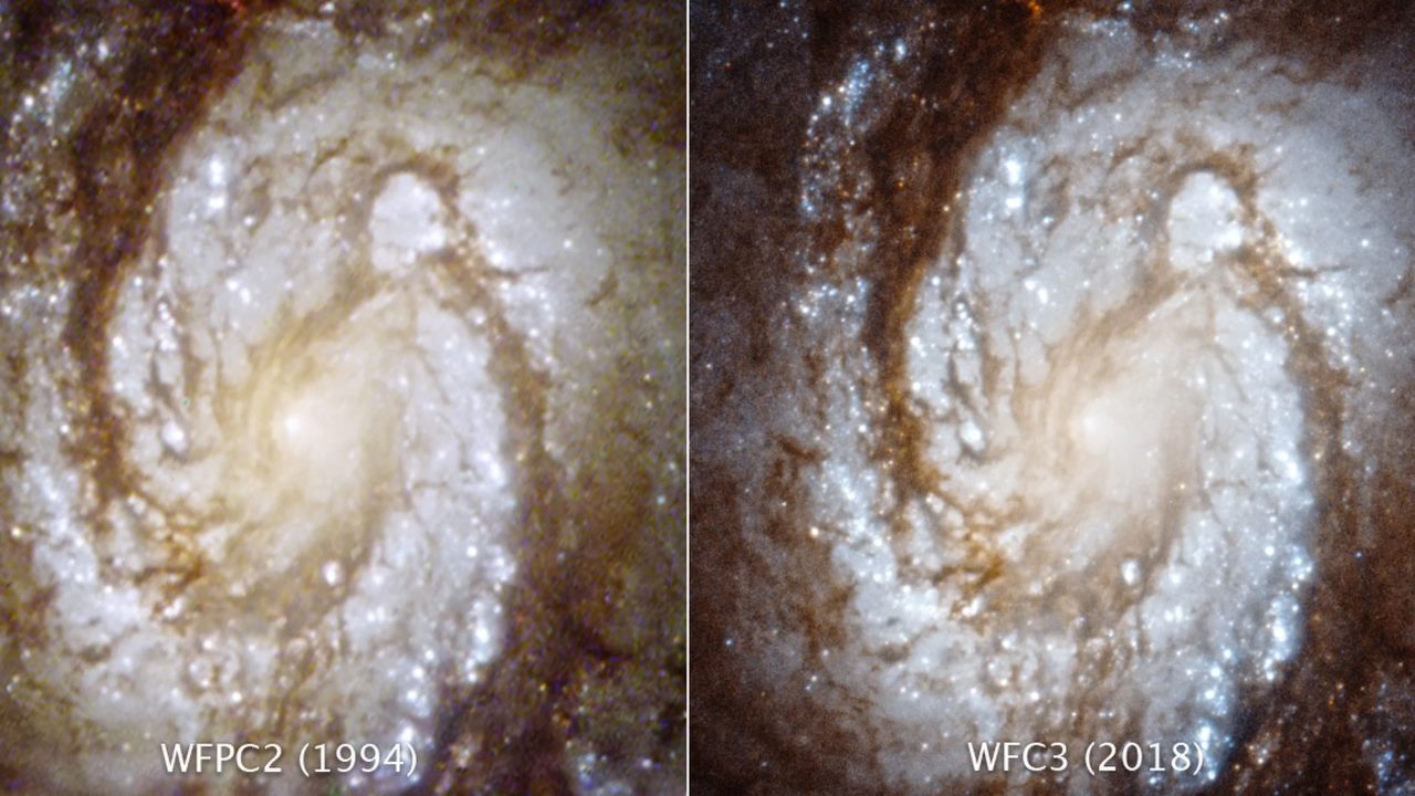 Фото сделано наса в день рождения. Спиральная Галактика м100. Снимки телескопа Хаббл до ремонта и после. Снимки орбитального телескопа Хаббл в 1994 году. Снимки с Хаббла 20 лет назад.